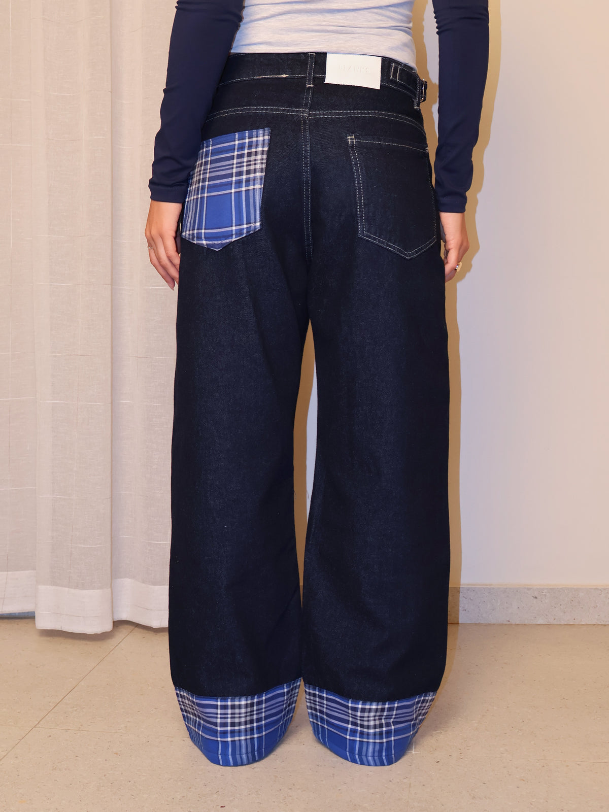 Checkered Cuff Wide Leg Jeans