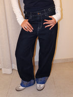 Checkered Cuff Wide Leg Jeans