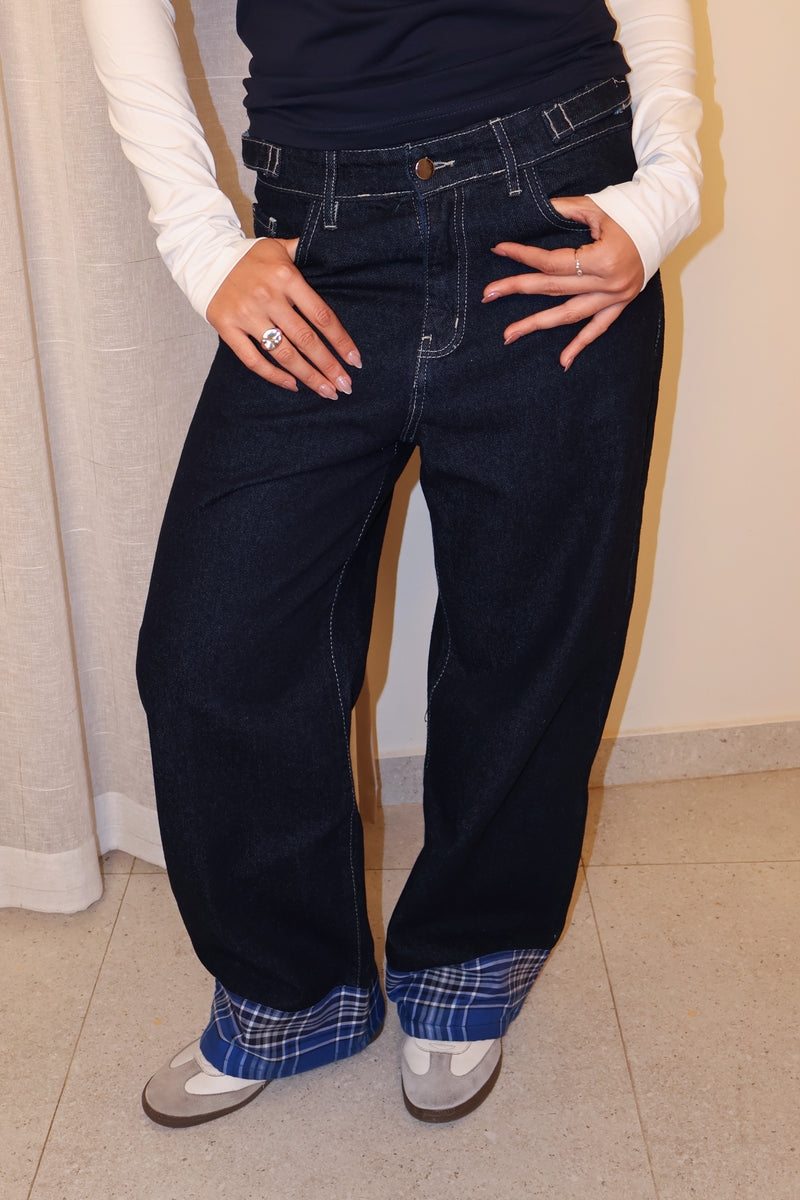 Checkered Cuff Wide Leg Jeans