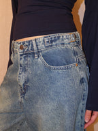 Checkered Cuff Wide Leg Jeans