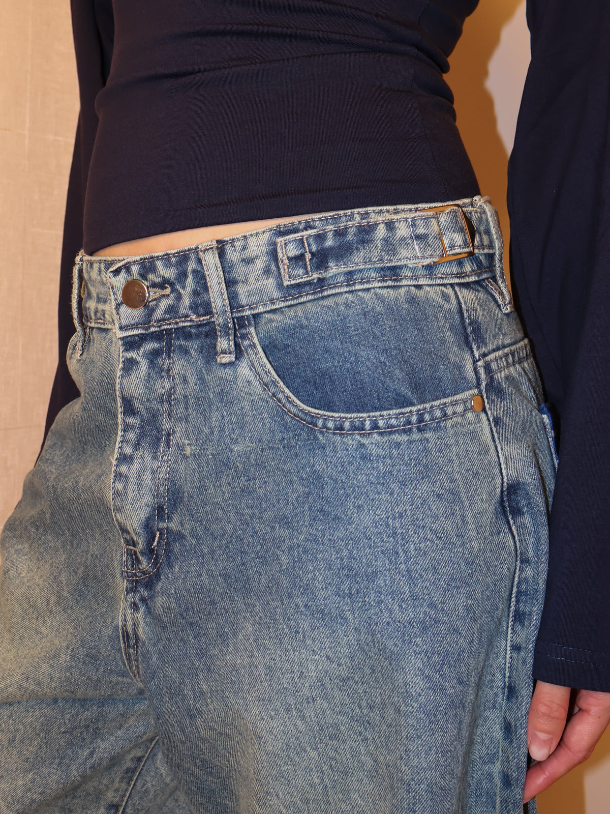 Checkered Cuff Wide Leg Jeans