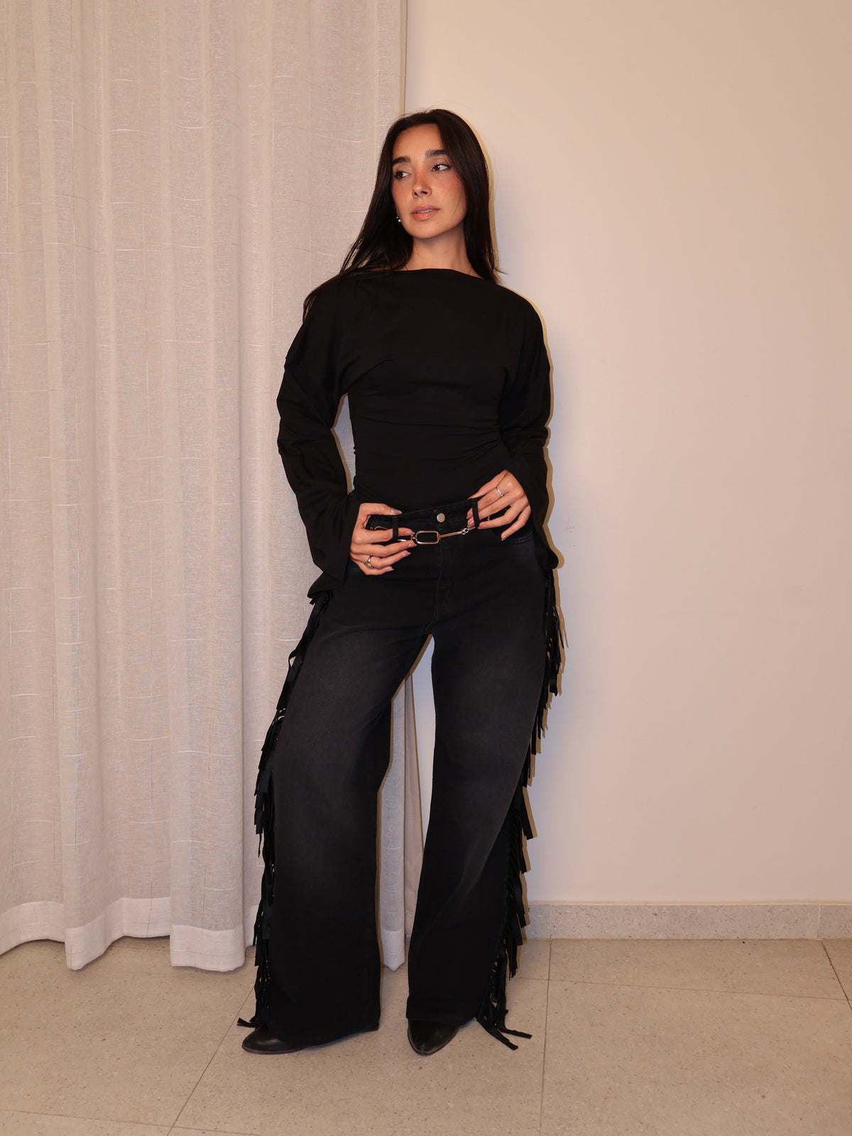 Cowboy Wide Leg Fringe Jeans