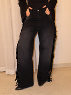 Cowboy Wide Leg Fringe Jeans
