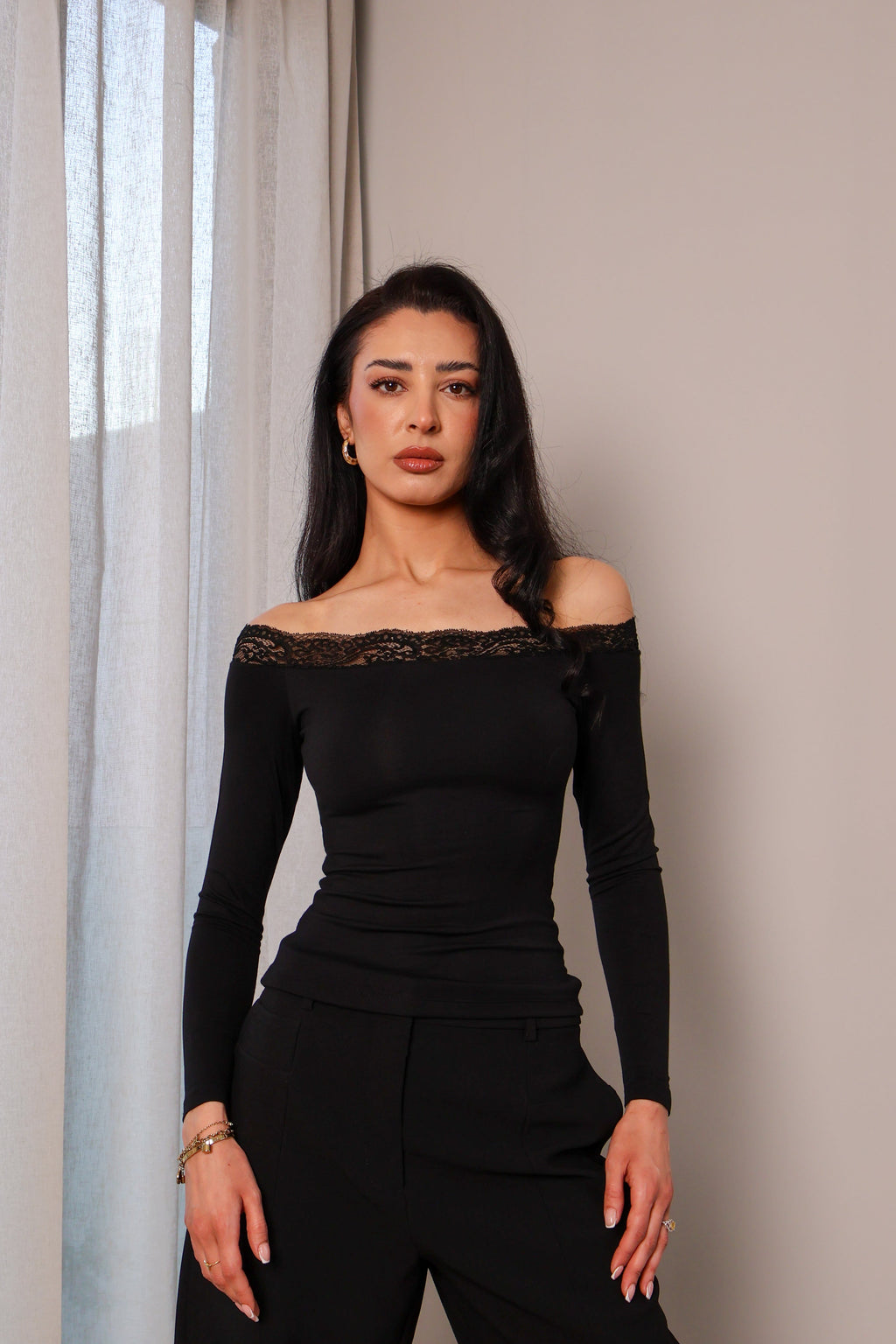 Lace Off Shoulder Long Sleeve Top