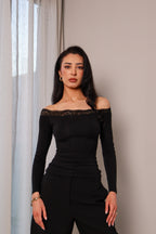 Lace Off Shoulder Long Sleeve Top