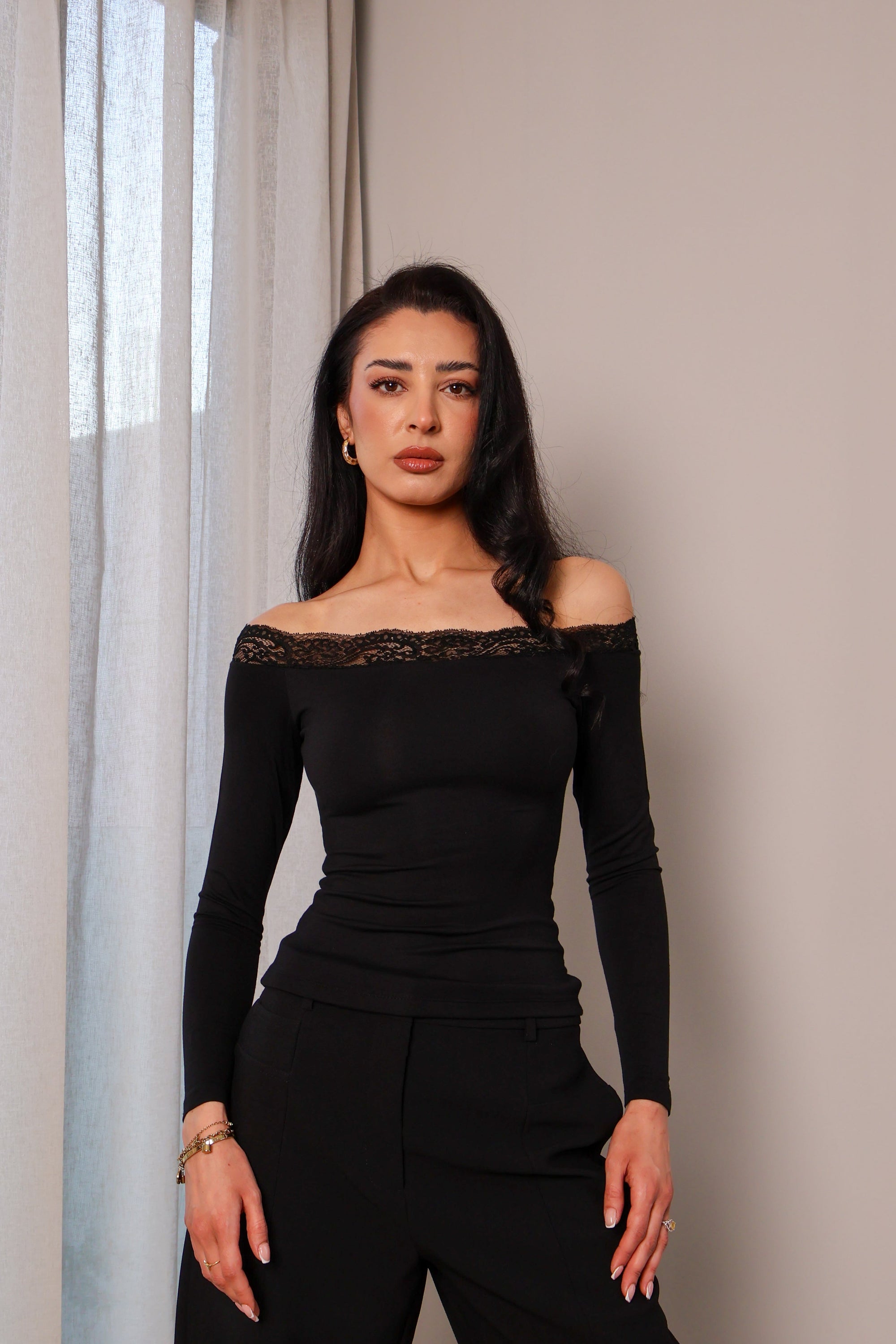 Lace Off Shoulder Long Sleeve Top