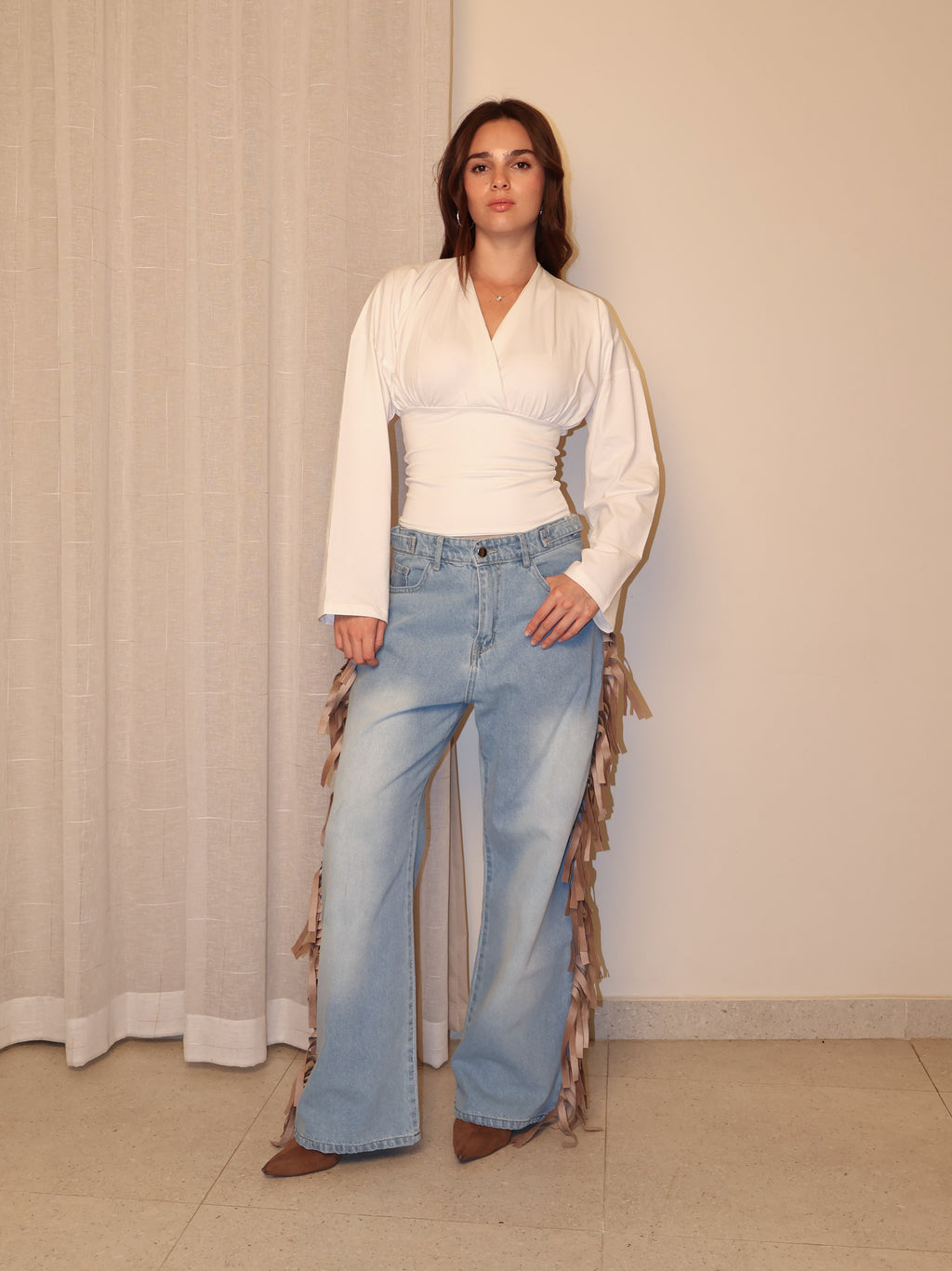 Cowboy Wide Leg Fringe Jeans