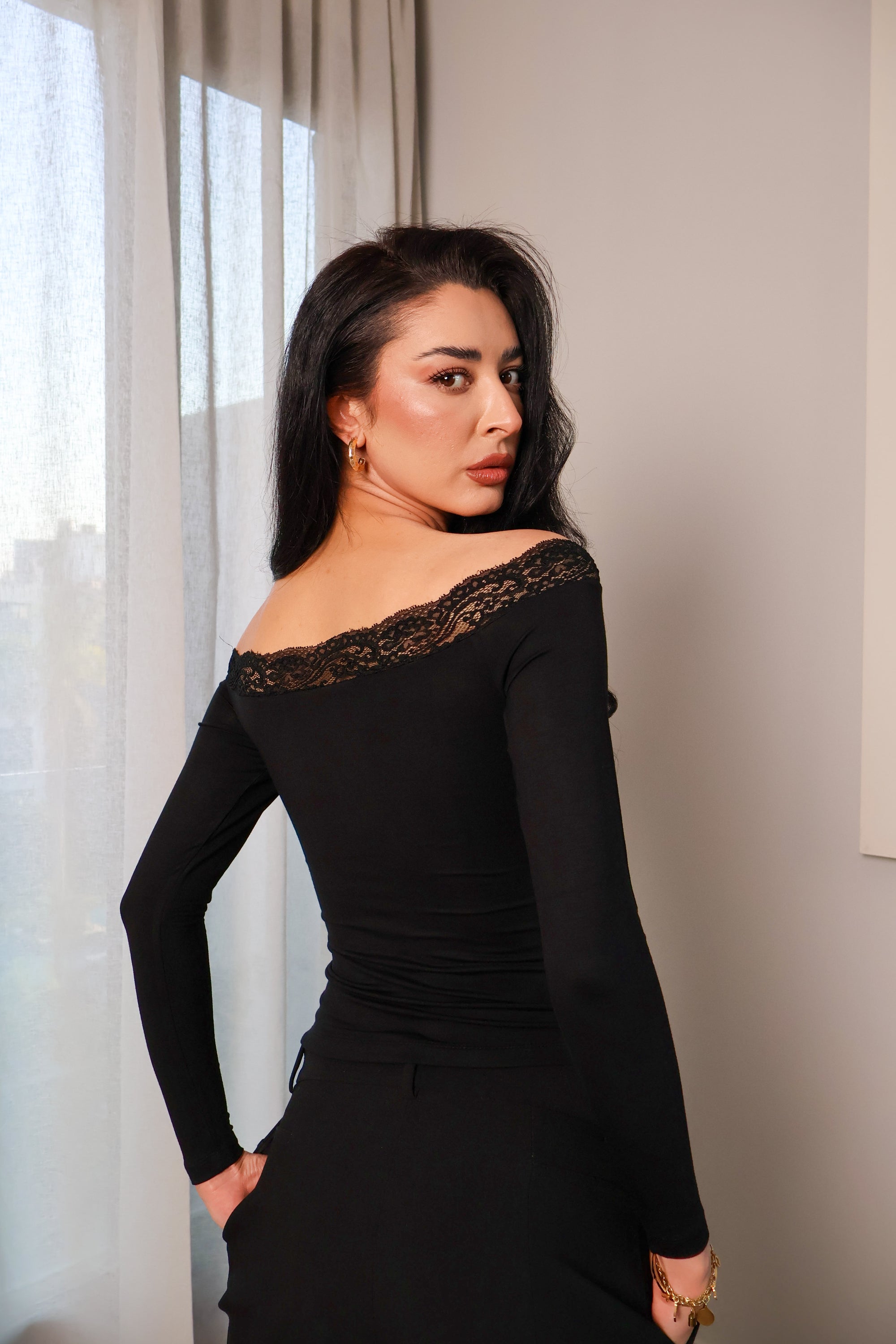 Lace Off Shoulder Long Sleeve Top