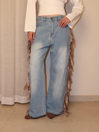 Cowboy Wide Leg Fringe Jeans