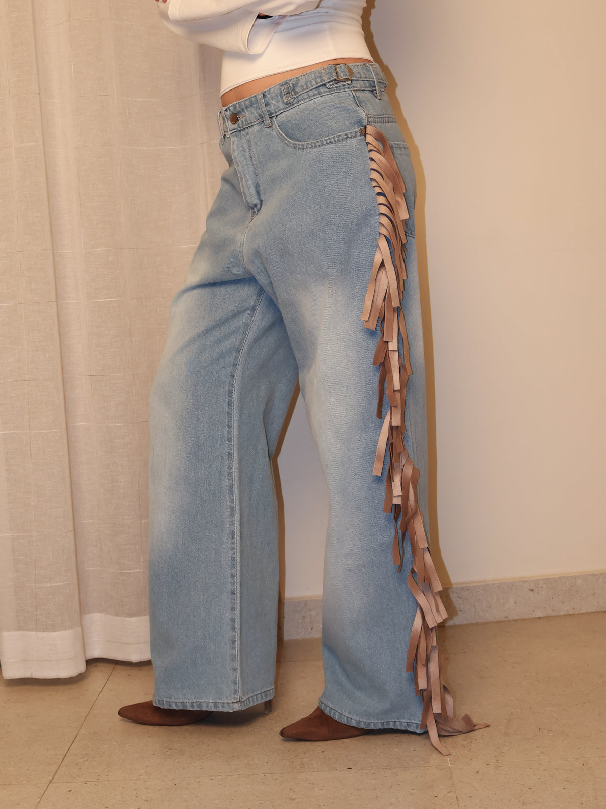 Cowboy Wide Leg Fringe Jeans