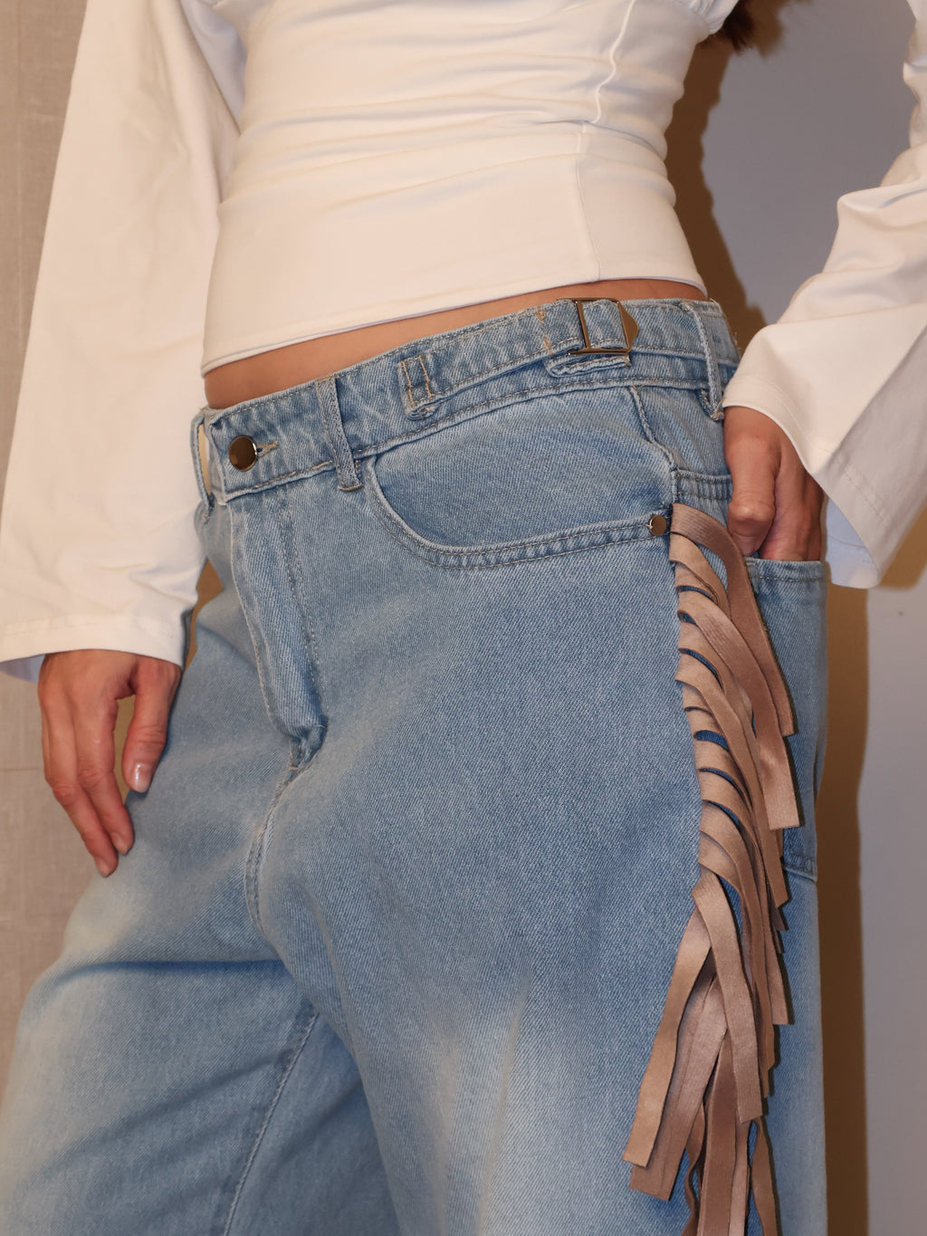 Cowboy Wide Leg Fringe Jeans