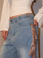 Cowboy Wide Leg Fringe Jeans