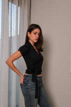 Lace half sleeve wrap cardigan