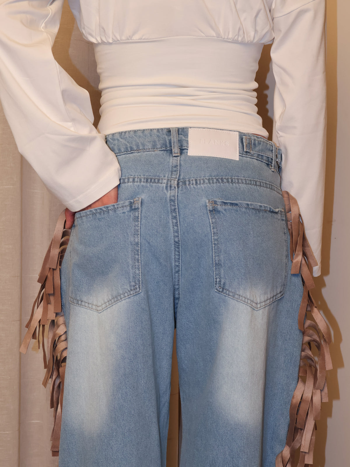 Cowboy Wide Leg Fringe Jeans