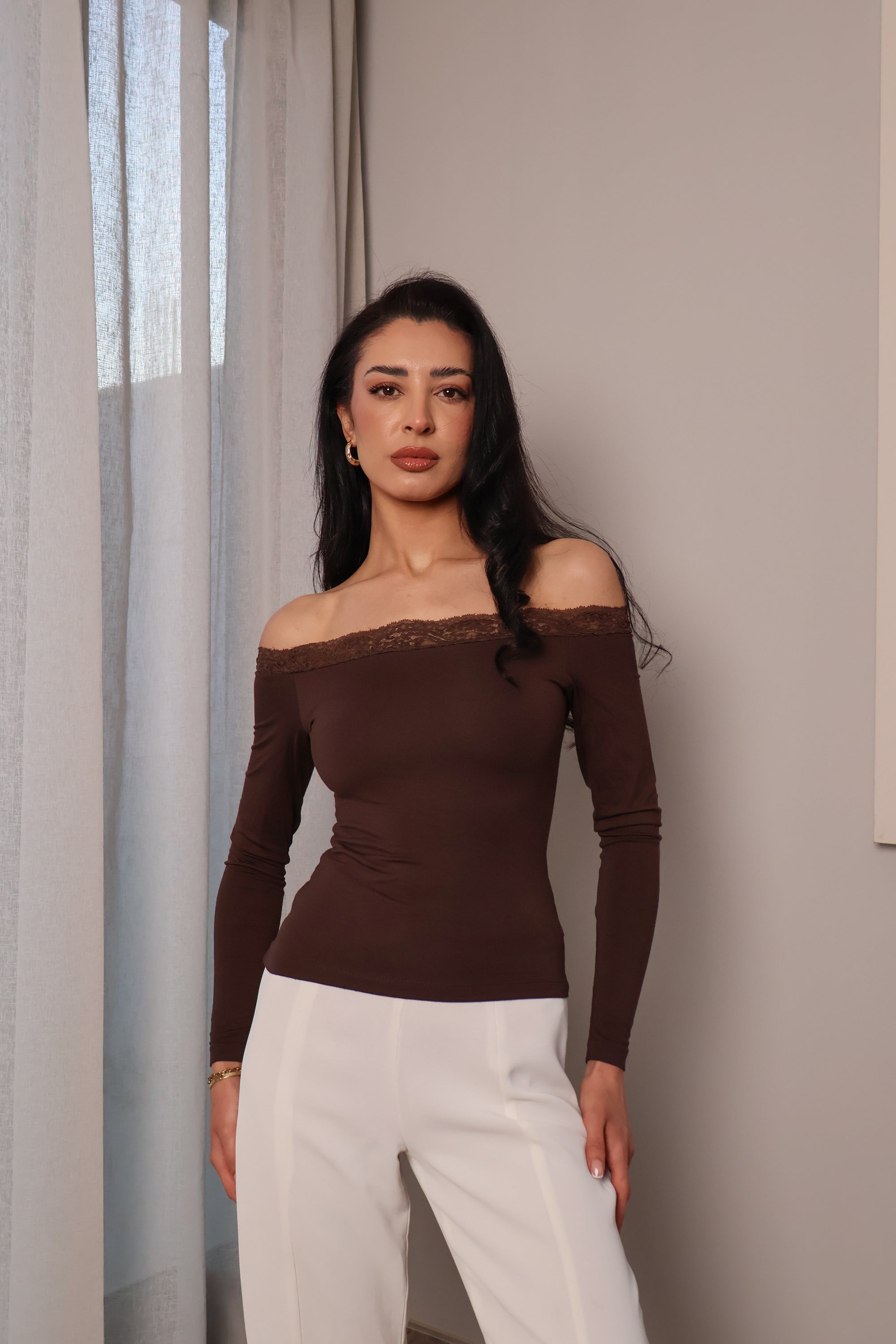 Lace Off Shoulder Long Sleeve Top