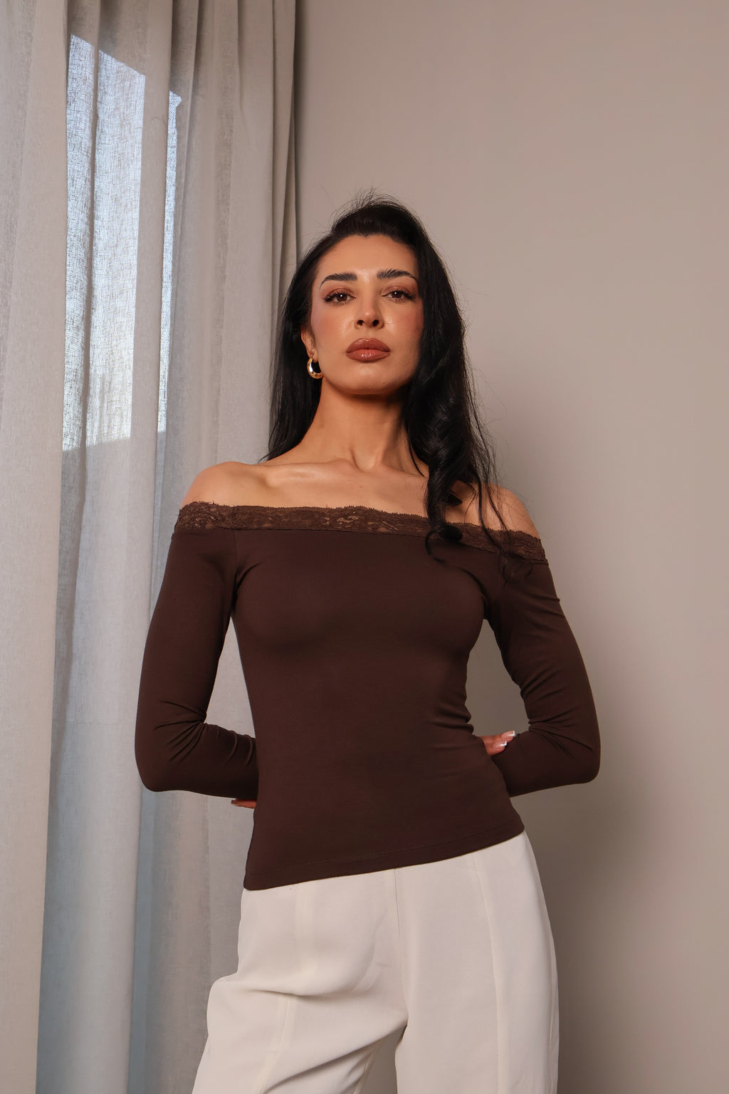 Lace Off Shoulder Long Sleeve Top