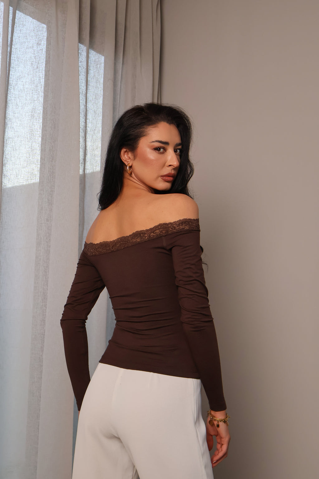 Lace Off Shoulder Long Sleeve Top