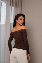 Lace Off Shoulder Long Sleeve Top