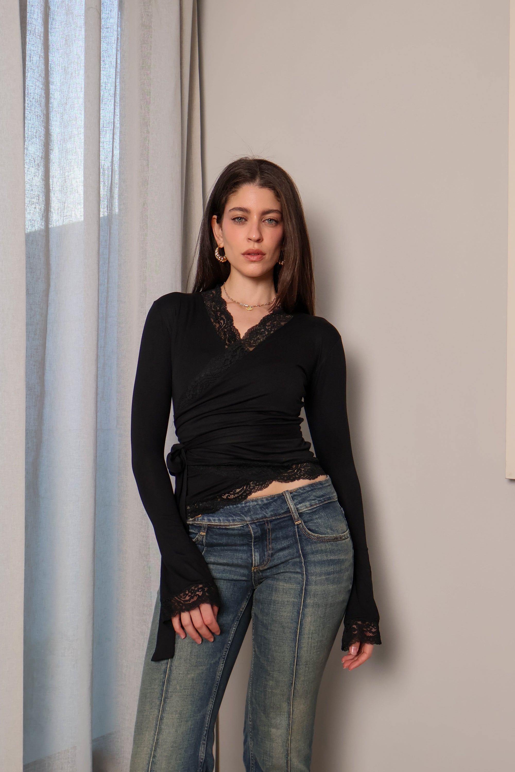 Lace long sleeve wrap cardigan