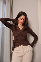 Lace long sleeve wrap cardigan
