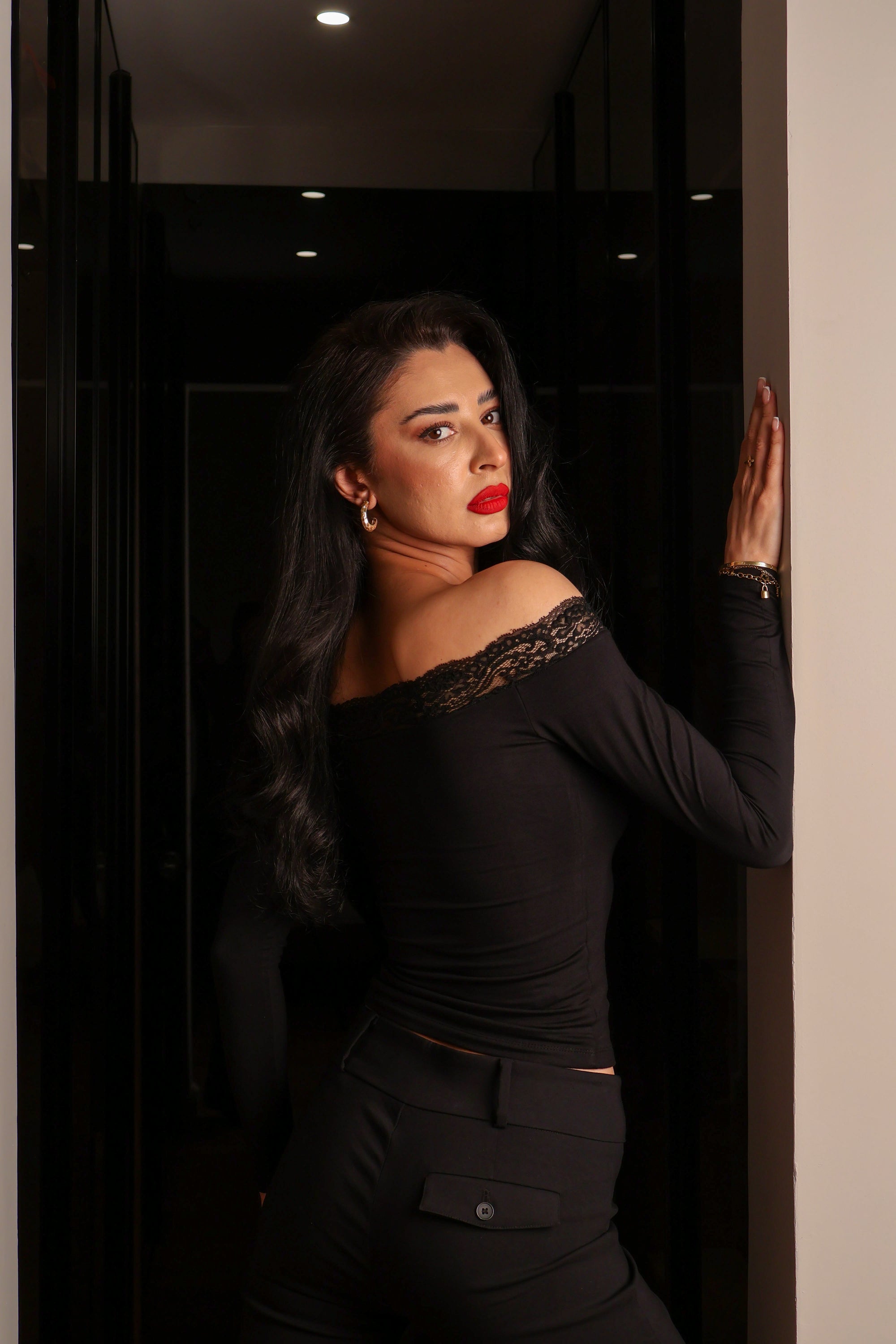 Lace Off Shoulder Long Sleeve Top