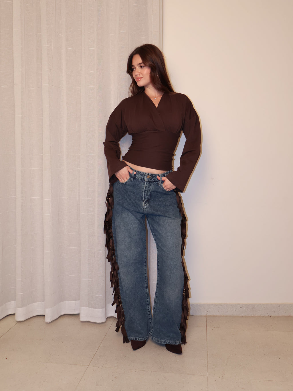 Cowboy Wide Leg Fringe Jeans