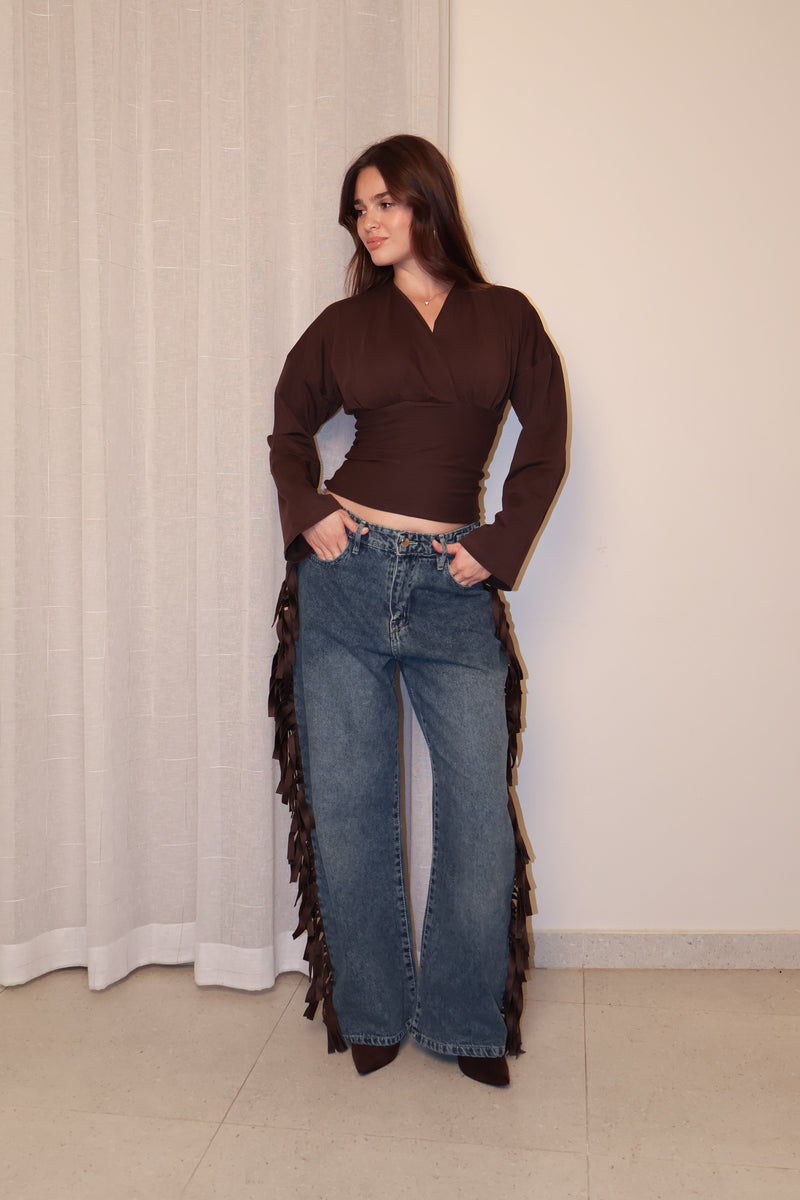 Cowboy Wide Leg Fringe Jeans