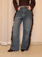 Cowboy Wide Leg Fringe Jeans