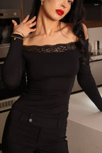 Lace Off Shoulder Long Sleeve Top