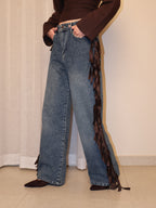 Cowboy Wide Leg Fringe Jeans