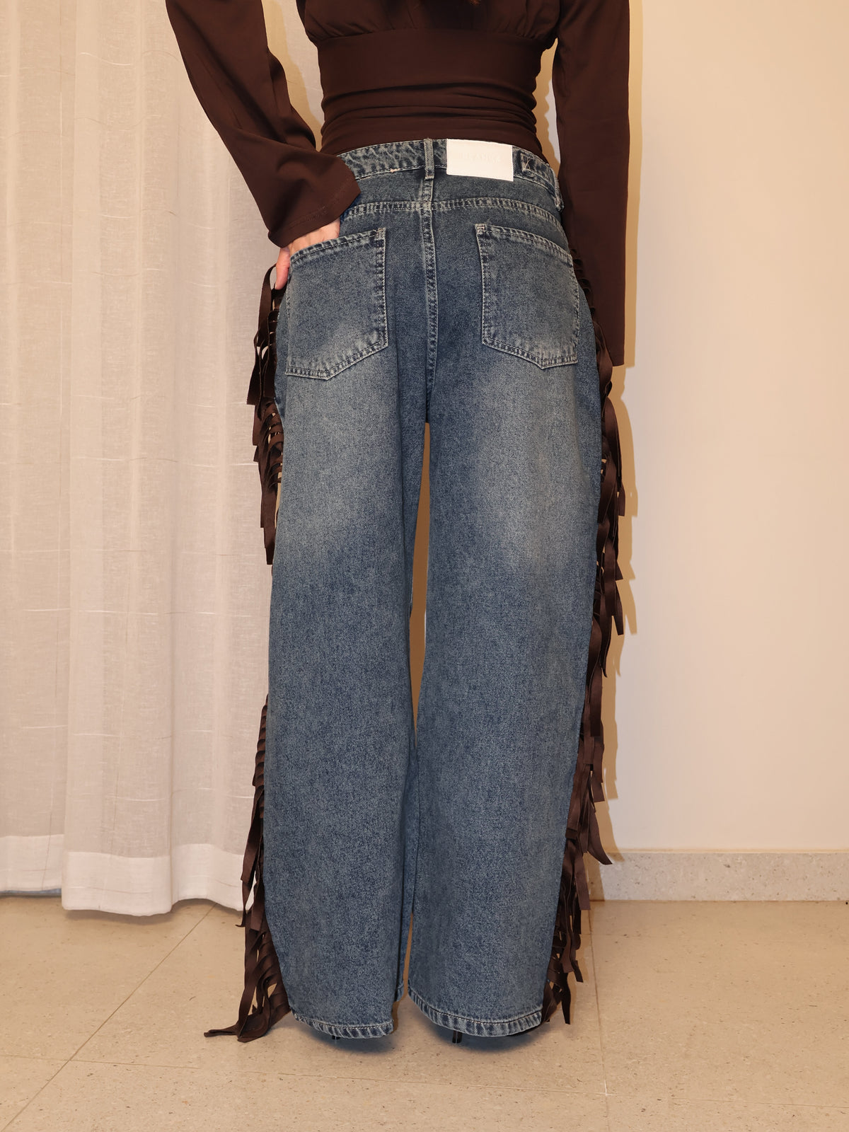 Cowboy Wide Leg Fringe Jeans