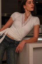 Lace half sleeve wrap cardigan