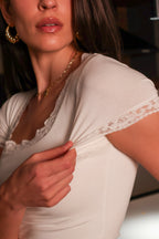 Lace square neck cap sleeve top