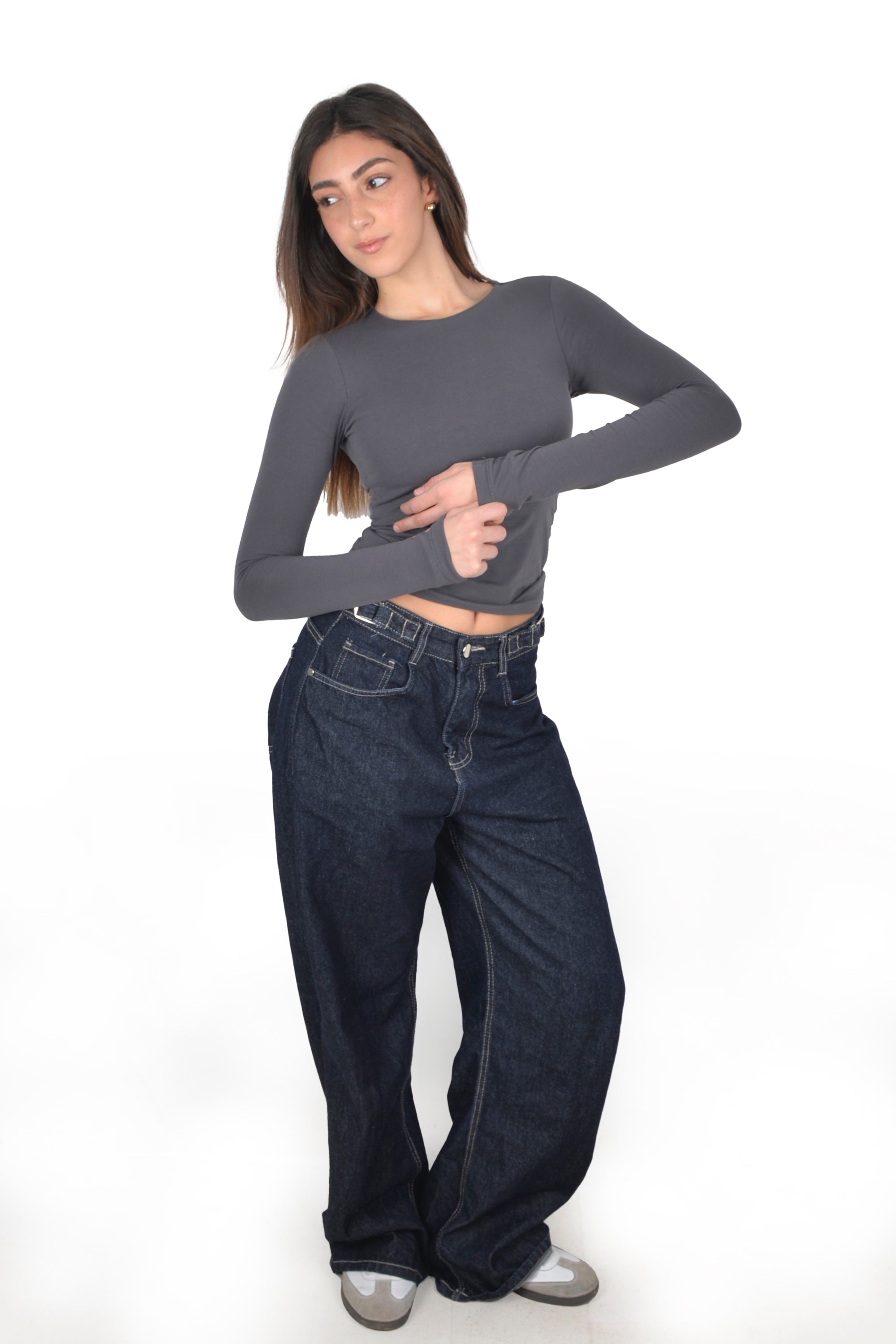 Cotton Shaping Top In Charcoal