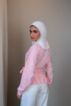 Belted long sleeve crewneck