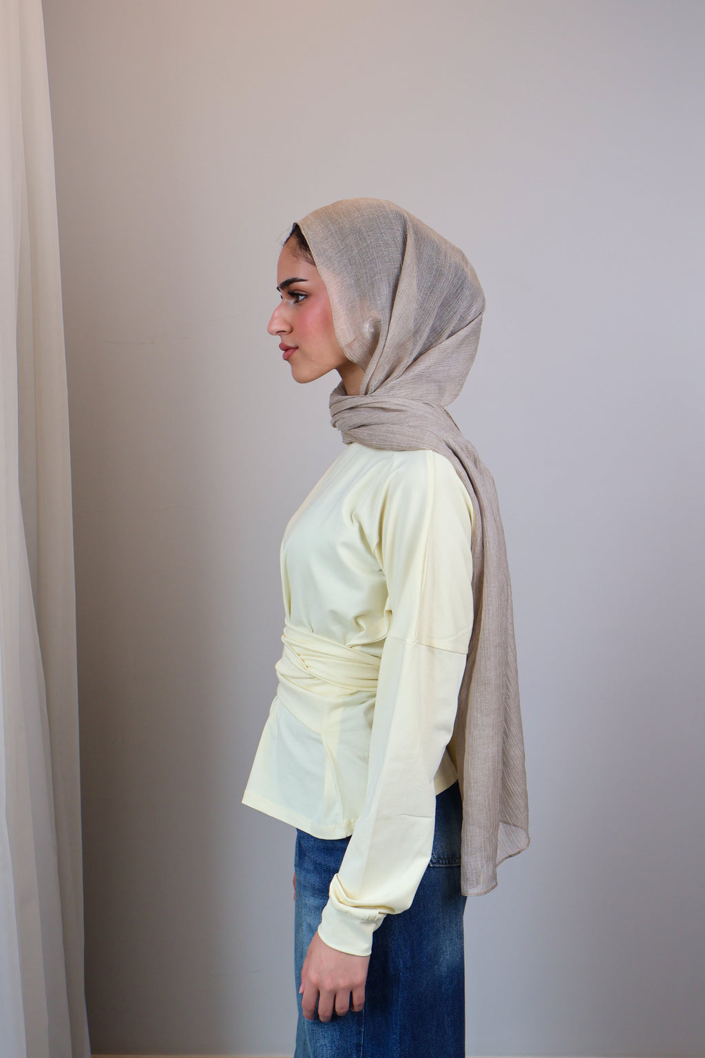Belted long sleeve crewneck