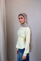 Belted long sleeve crewneck