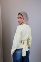 Belted long sleeve crewneck