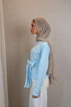 Belted long sleeve crewneck