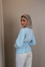 Belted long sleeve crewneck