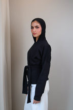 Belted long sleeve crewneck