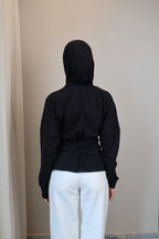 Belted long sleeve crewneck
