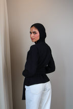 Belted long sleeve crewneck
