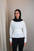 Belted long sleeve crewneck