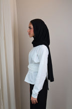 Belted long sleeve crewneck