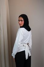 Belted long sleeve crewneck