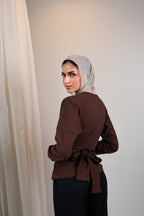 Belted long sleeve crewneck