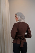 Belted long sleeve crewneck