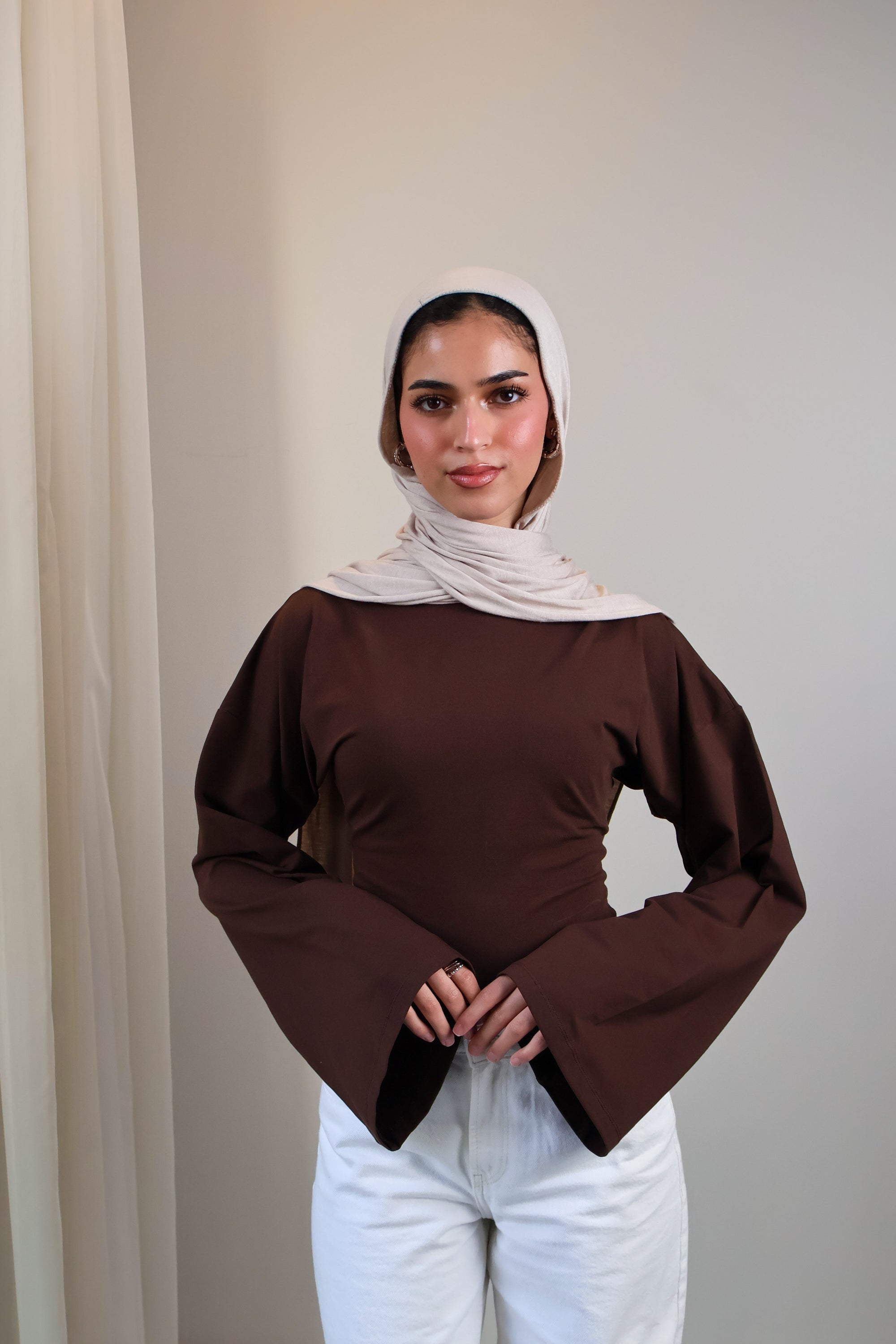 Boatneck Shaping Waist Top Full Sleeve