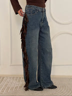 Cowboy Wide Leg Fringe Jeans